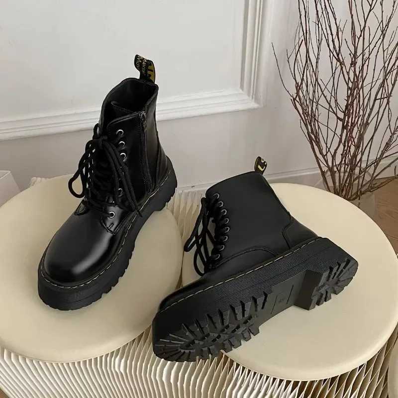 Square heel ankle womens casual high platform solid shoes womens leather Chelsea boots womens classic punk womens boots CL240906