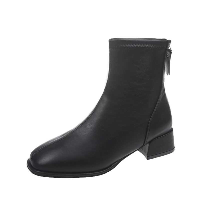 2023 Winter New Fashionable Round Head Leather Jacket with Rear Zipper High Heels Warm and Comfortable Large Bare Boots CL240906