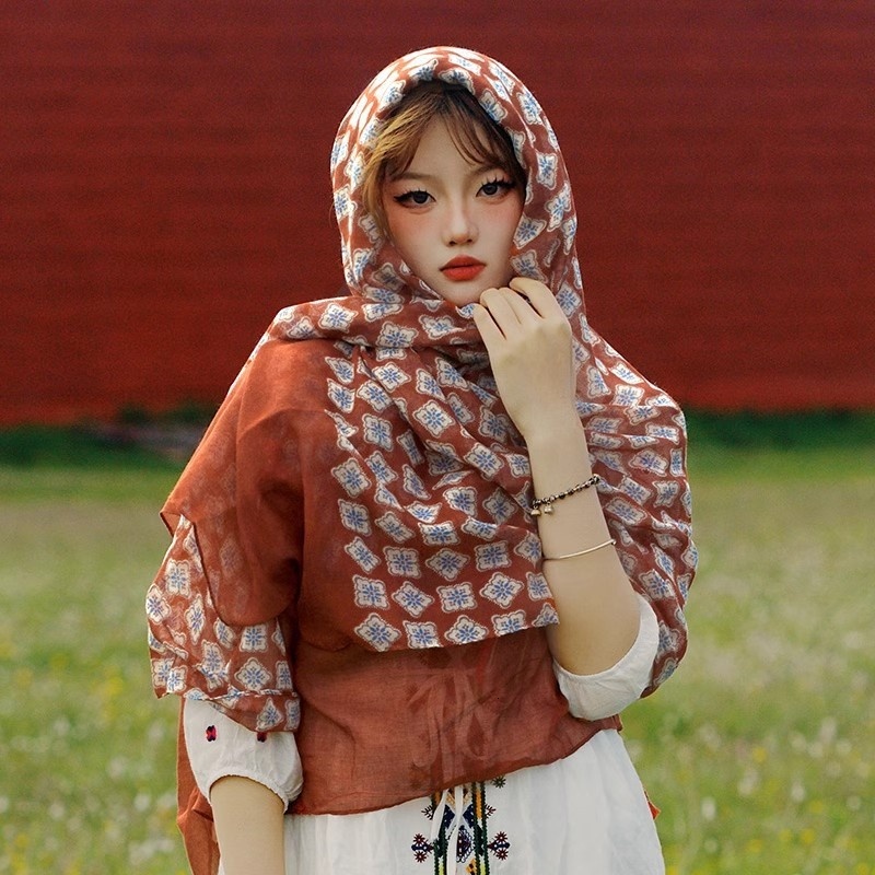 Chaka Salt Lake Tourism Photography Grassland Desert Sunscreen Beach Big Red Scarf Shawl Dual purpose Female