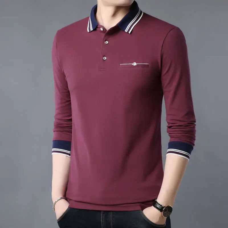 Fashion Men Business Casual Polo Shirts Lapel Long Sleeve Spring Autumn New Male Clothes Tops Pullover Loose Cotton T-shirt 2022XJ240906