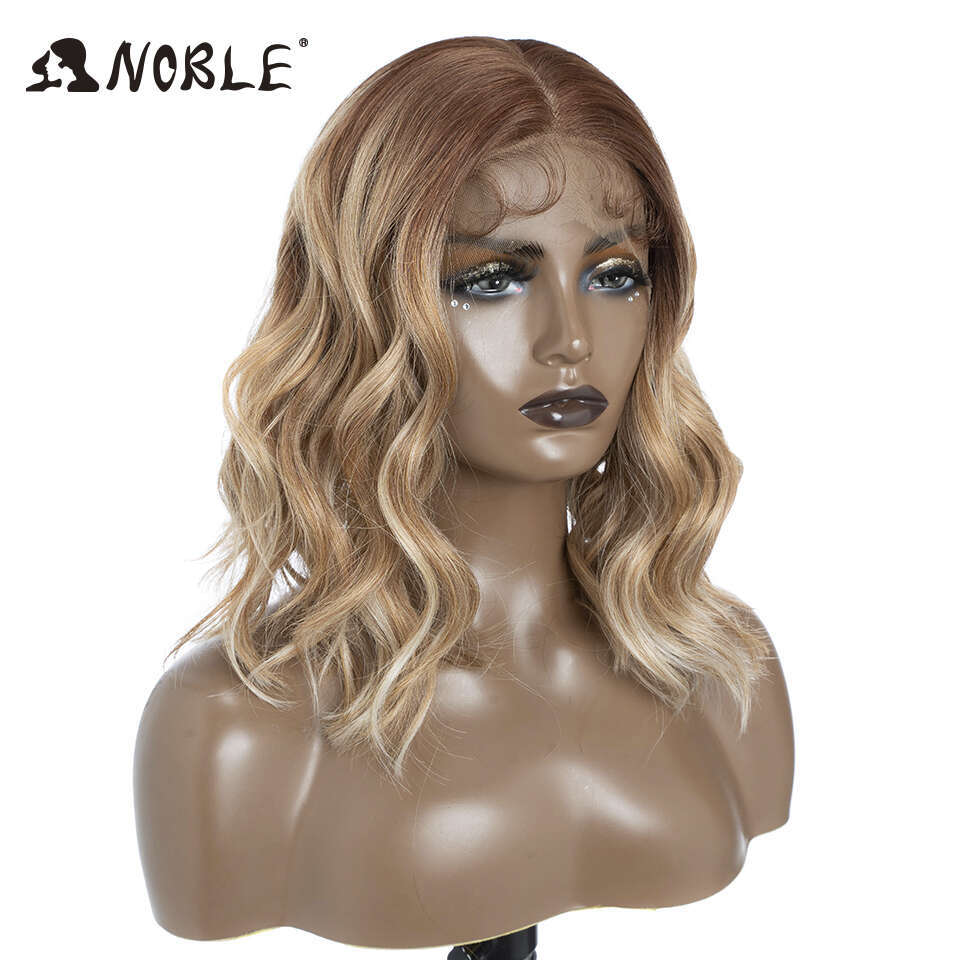 Noble Cosplay For Black Women 13X7 Natural Wavy Ombre Brown Blonde Wigs Lace Front Wig Synthetic