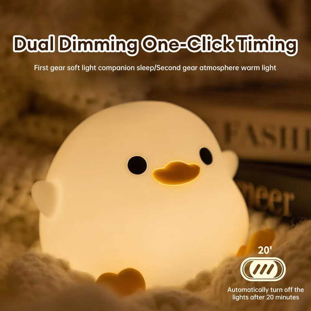 LED Night Light Cute Duck Cartoon Animal Silicone Nursery Night Light USB Charging Bedlight Touch Sensor Timer Light W240816