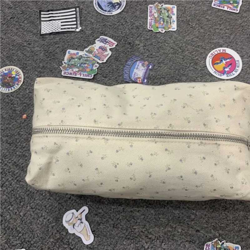 Floral print beige sweet storage bag womens mini bag zipper cute makeup bag rectangular student pencil bag fashionable coin wallet W240905