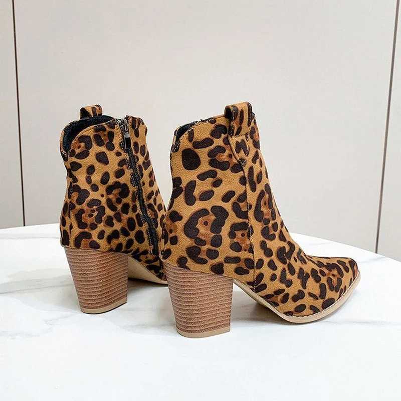 FHC Sexy Leopard High Heeled Ankle Boots Womens Short Boots Autumn/Winter Shoes Pointed Toe Boots Side Zipper Sizes 35-42 Dropship CL240906