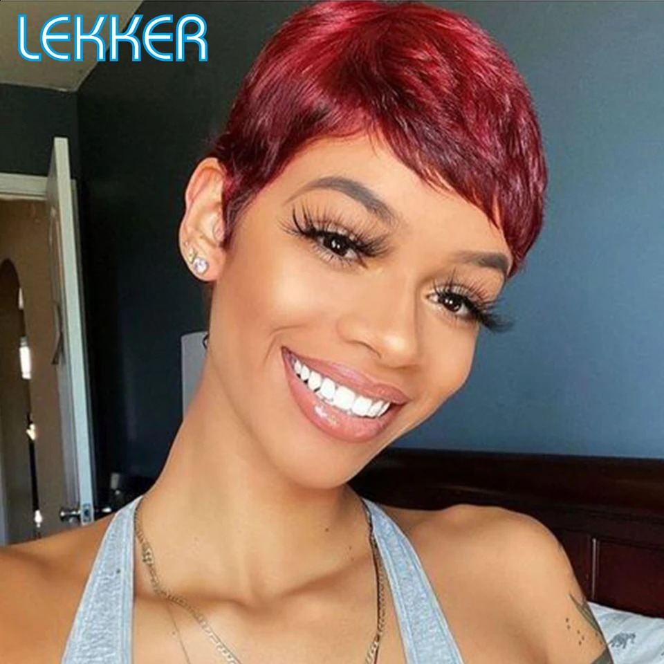 Lekker Wear to go Short Pixie Cut 13X6x1 Part Lace Front Human Hair Wigs For Women Glueless Brazilian Remy Hair Colored Bob Wigs 240828