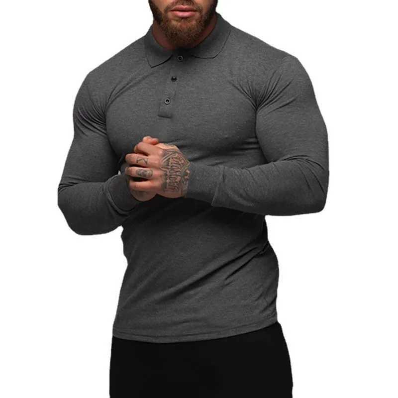 New Fashion Autumn Sports Polo Shirt Mens Stretch Cotton Gym Clothing Spring Casual Long Sleeve Polos Male Breathable T ShirtXJ240906