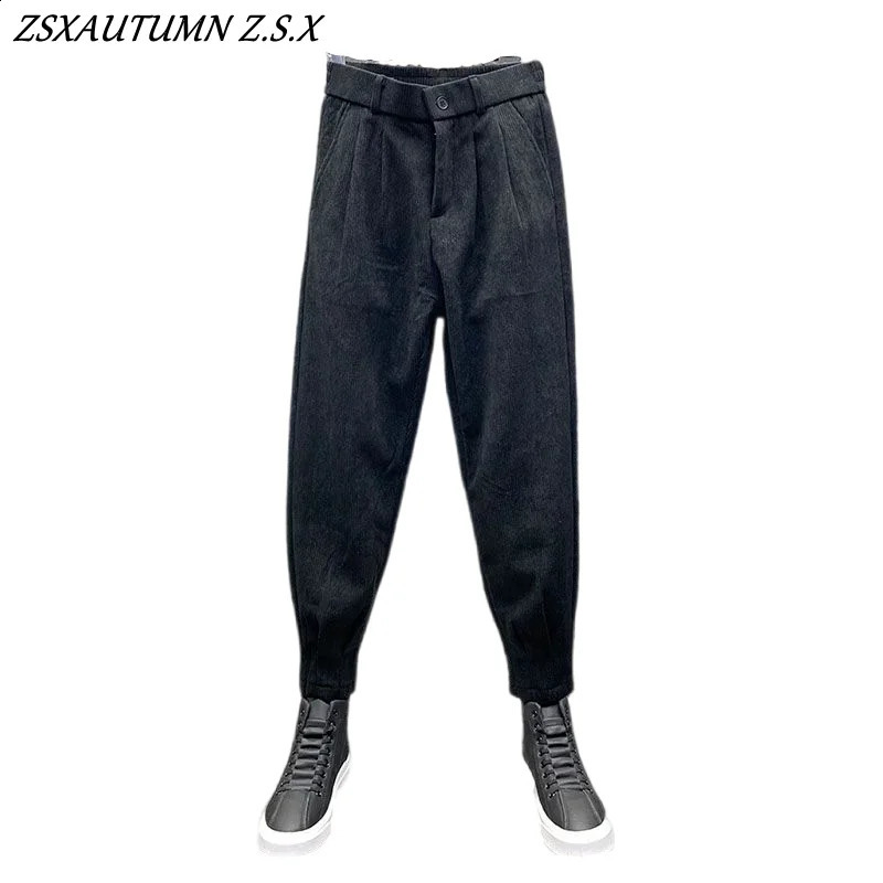Autumn Winter Mens Solid Color Corduroy Casual Pants Fashion Haren Homme 240905