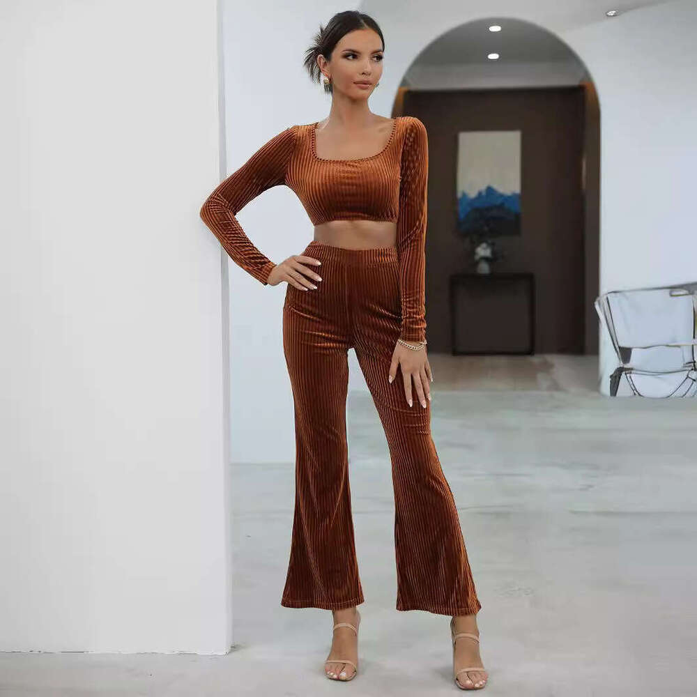 Women's Autumn/Winter New Long Sleeve Knitted Shirt Fashion Casual Set for Women