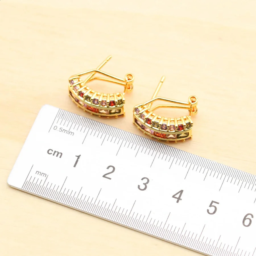 Square multi-color zirconia gold-plated jewelry set suitable for womens earrings necklaces rings birthday gifts 240906