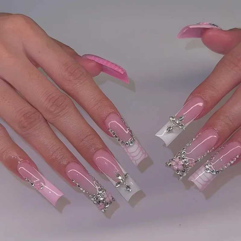 24 pieces of artificial fake nails with adhesive fake nail tips heart-shaped design detachable press nails W240905