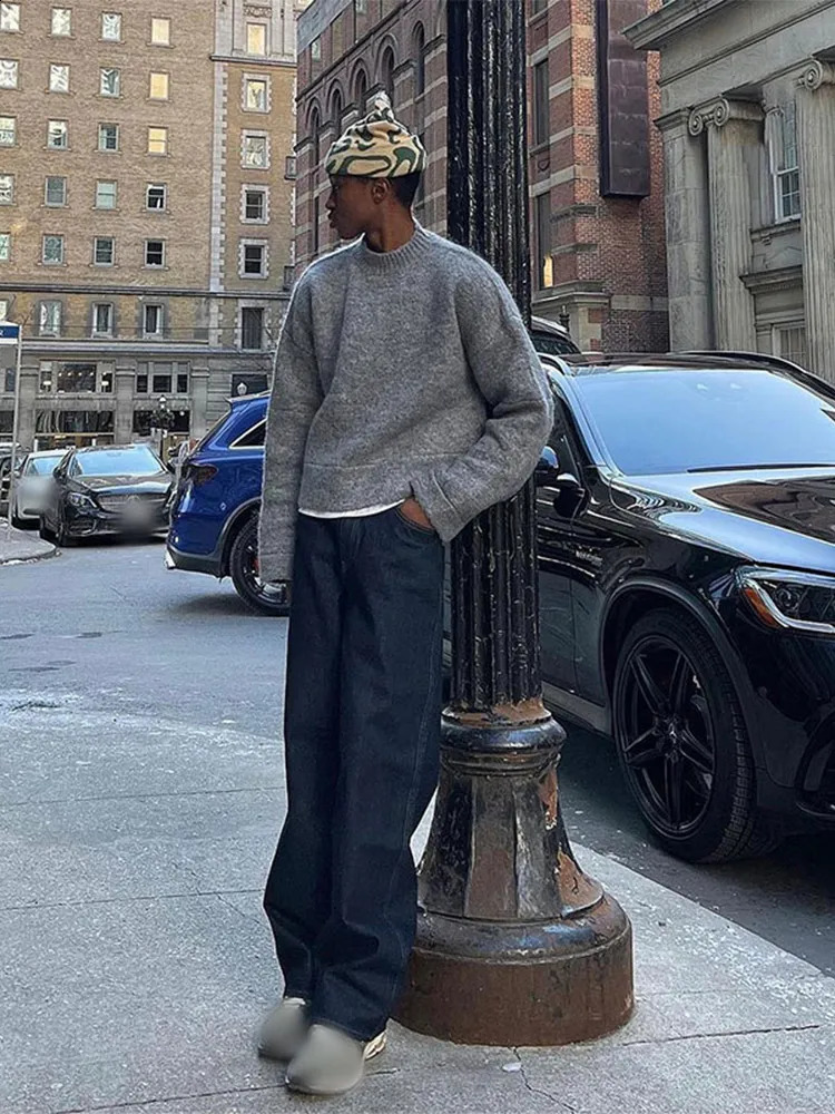 Mens cashmere sweater casual mens half turtle neck long sleeved knitted pull-out autumn warm cut knitted skydiving top 240905