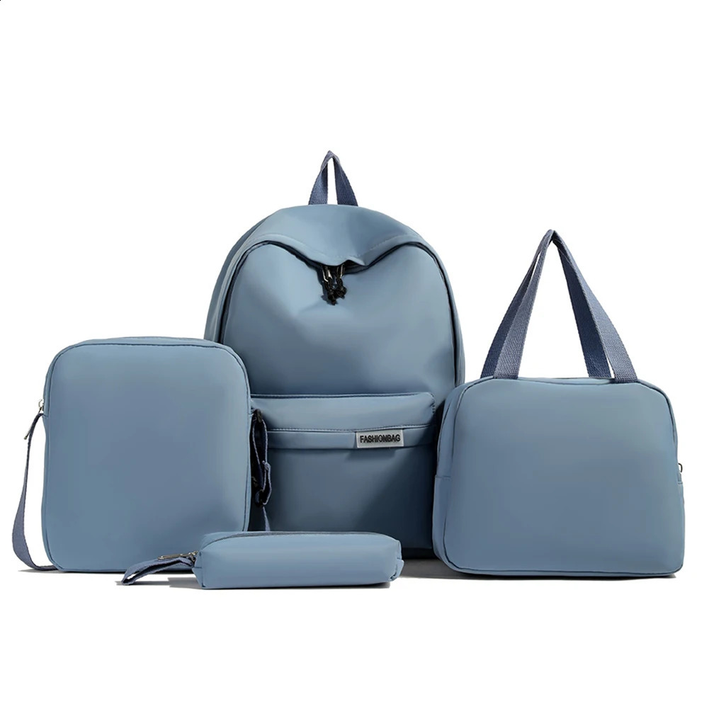 4pcs Backpack Set Junior Student Large Capacity Solid Color Lunch Bag Waterproof Fashion Cross 240906