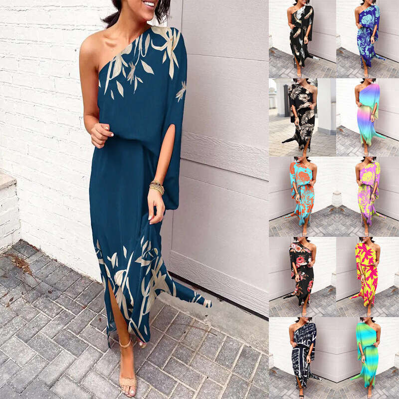 2023 Summer Sexy Oblique Shoulder Single Sleeve Dress for Women