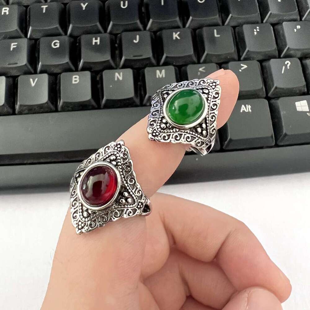 Nepal Palace Natural Grape Stone 925 Silver Light Luxury Retro Atmospheric Ring Women's Exaggerated Ring Autumn Winter Party Gift Designer Jewelr