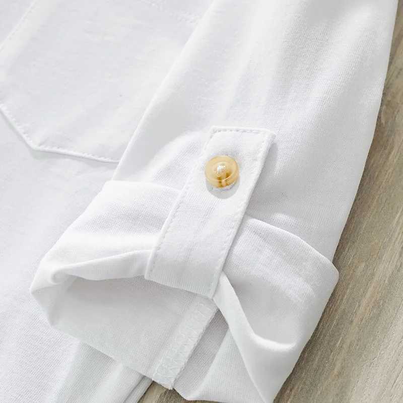 Autumn 2pcs Boy White And Black Cotton Long Sleeve Polo Shirt Kids Party Banquet Celebration Holiday School Casual Pocket Top Y240906