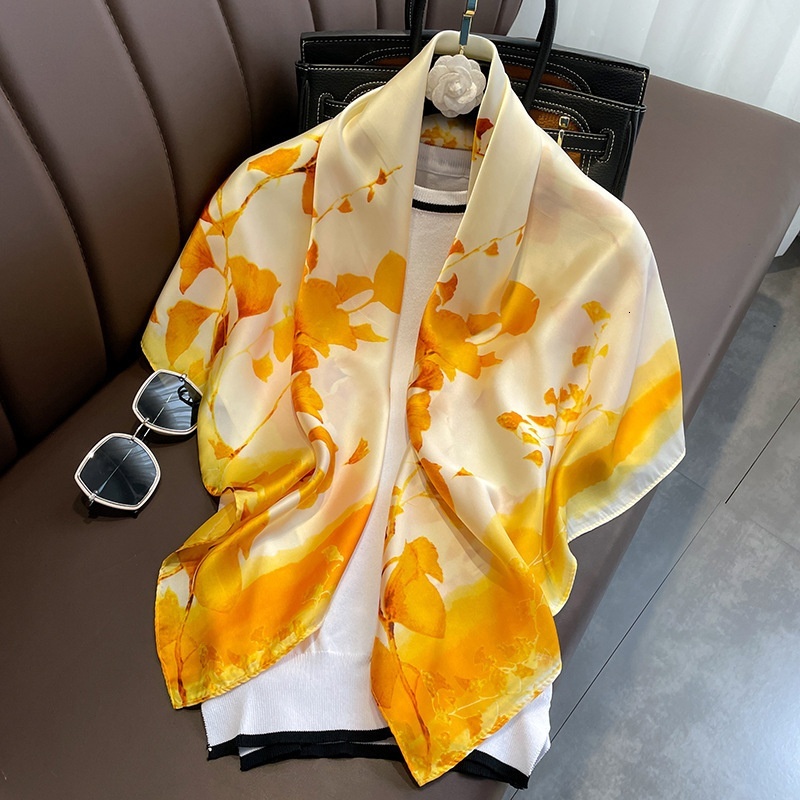 Fashionable luxurious 90cm imitation silk Japanese and Korean minimalist striped large square scarf, inset style multifunctional shawl scarf