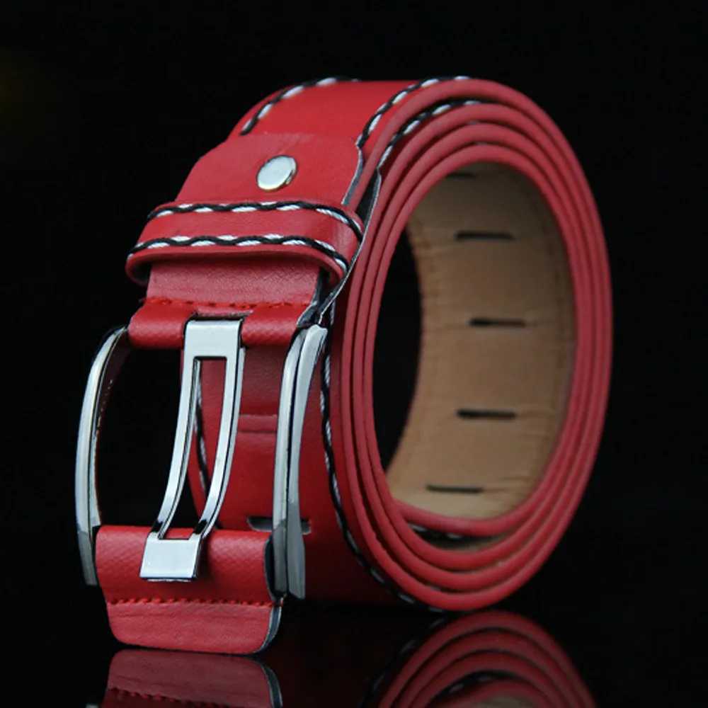 Fashionable mens leather smooth womens buckle belt casual belt womens solid color thin belt W240905