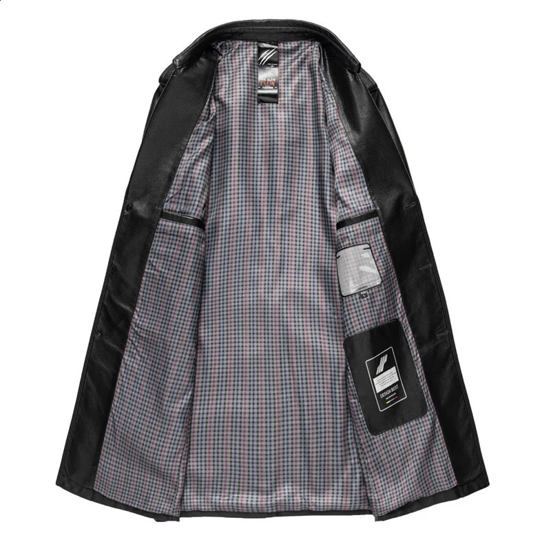 2024 High Quality Fashion Trend Banquet Autumn and Winter Long Leather Trench Coat Mens Business Handsome 240905