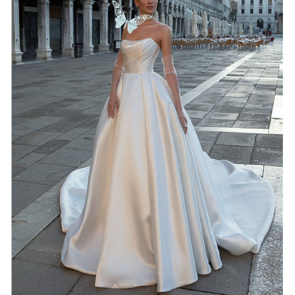 Plus Size Arabic Aso Ebi Luxurious Beaded Crystals Wedding Dresses Strapless Mermaid Bridal Gowns Women Brides Dress Vestido De Noiva Customized