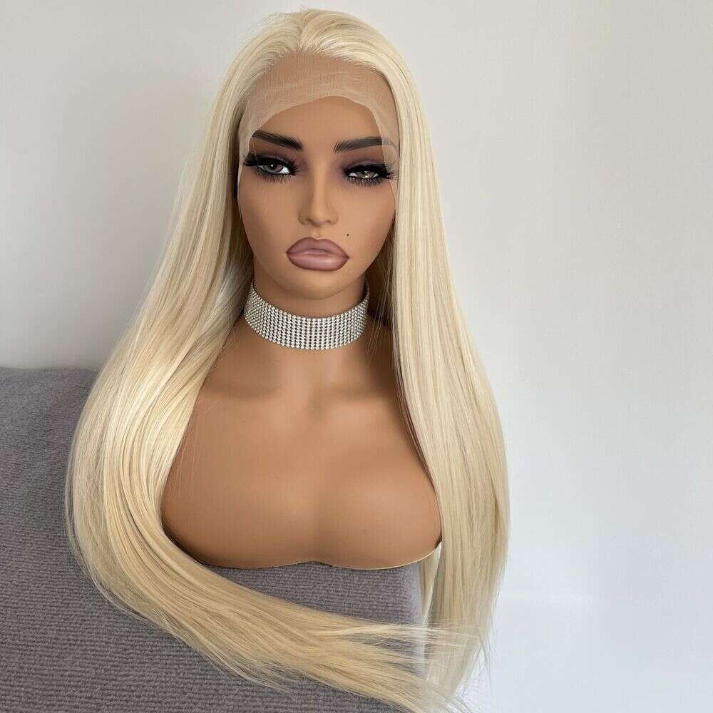 Lace Front Wig Long Straight Heat Resistant Hair Platinum Blonde Synthetic