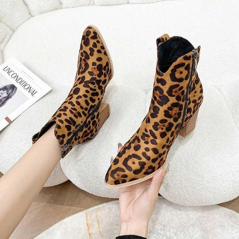 FHC Sexy Leopard High Heeled Ankle Boots Womens Short Boots Autumn/Winter Shoes Pointed Toe Boots Side Zipper Sizes 35-42 Dropship CL240906