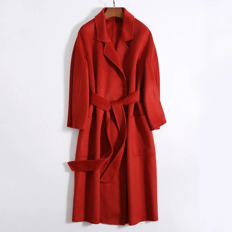 Lanmrem High end Water Pattern Double sided Wool Coat Womens Long Bathroom Style Winter 2A462 240905
