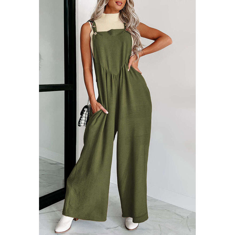 2024 Summer New Sleeveless Strap jumpsuit Women's Casual Loose Falling High Waist Wide Leg Pants Women