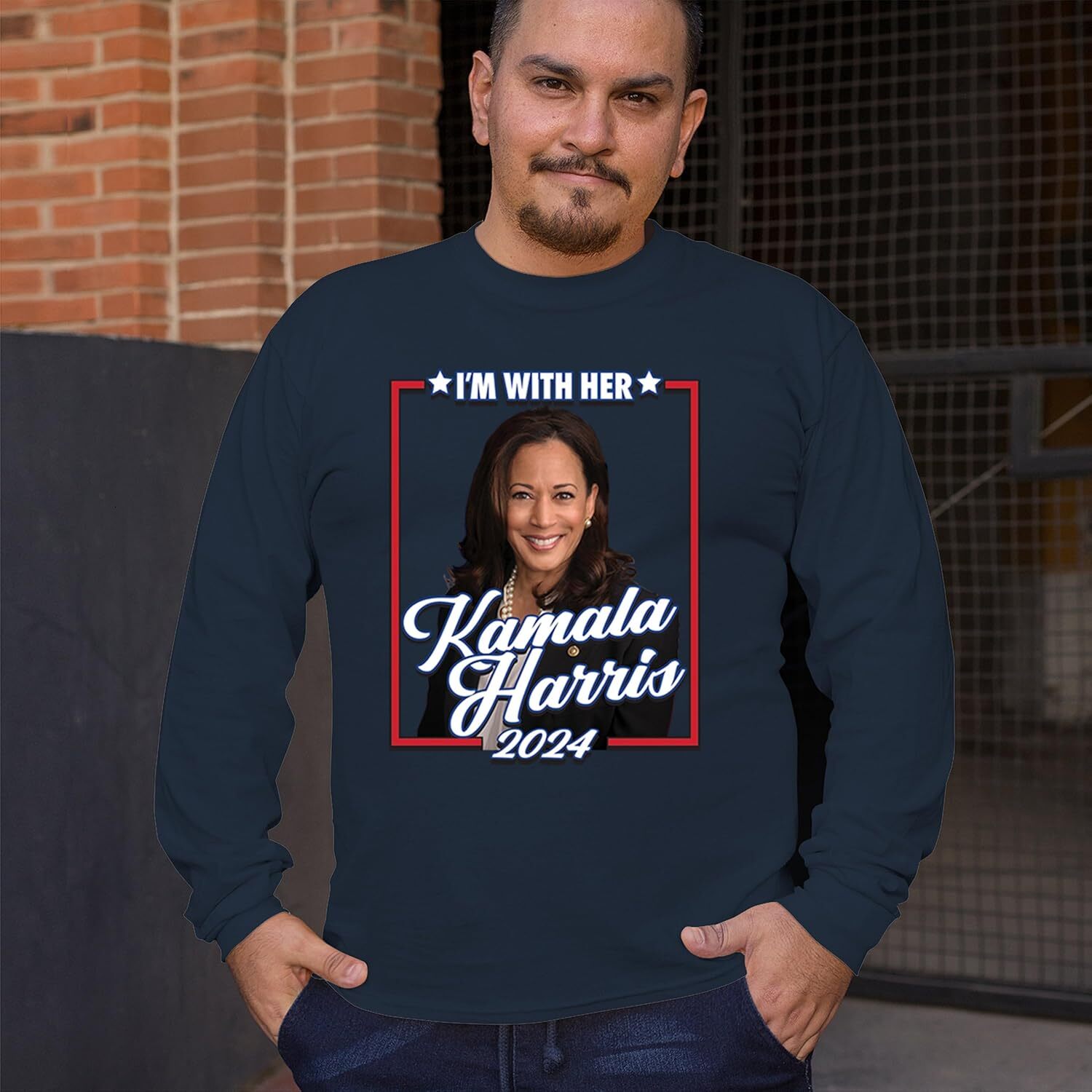 Long Sleeve Shirts For Men Sweatshirt Im With Her Kamala Harris 2024 T-Shirt Madam President 47 Speaking Vote Blue USA American Liberal T Shirt Tee Fr