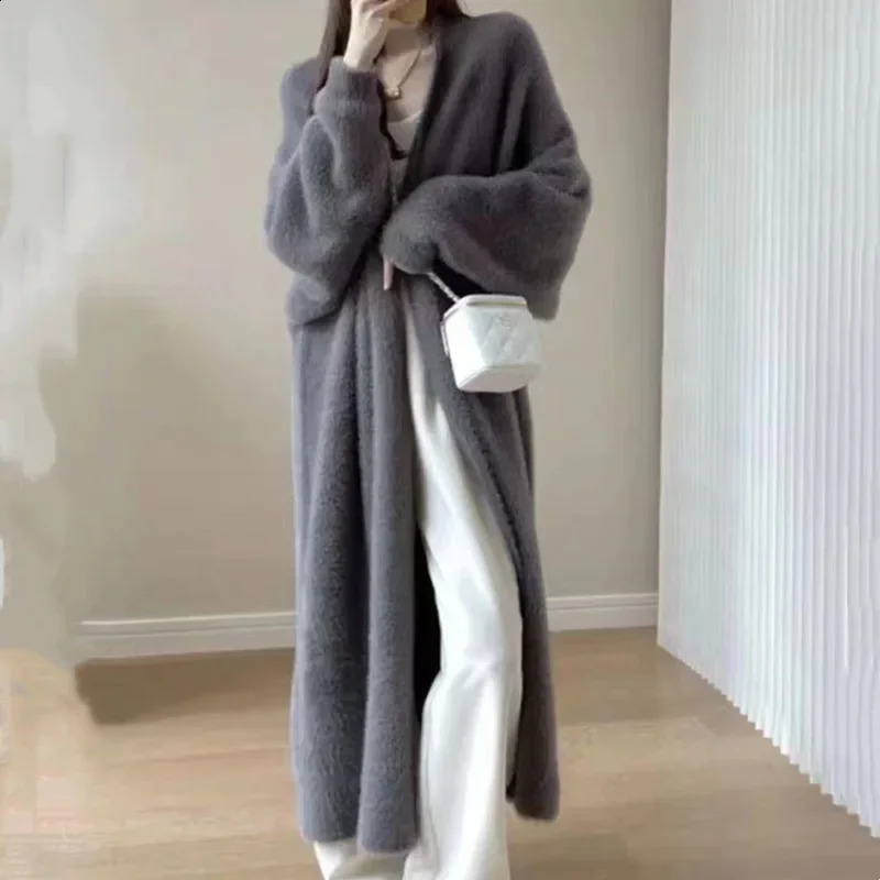 Womens cardigan wool sweater spring autumn crochet loose pockets winter maximum warmth parachute jacket