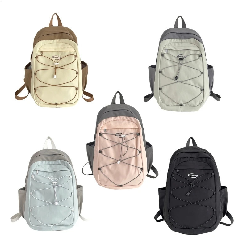 Contrast Color Zippers Womens Backpack Large Capacity School Bag Youth Leisure Travel with Bungee Rope 240906