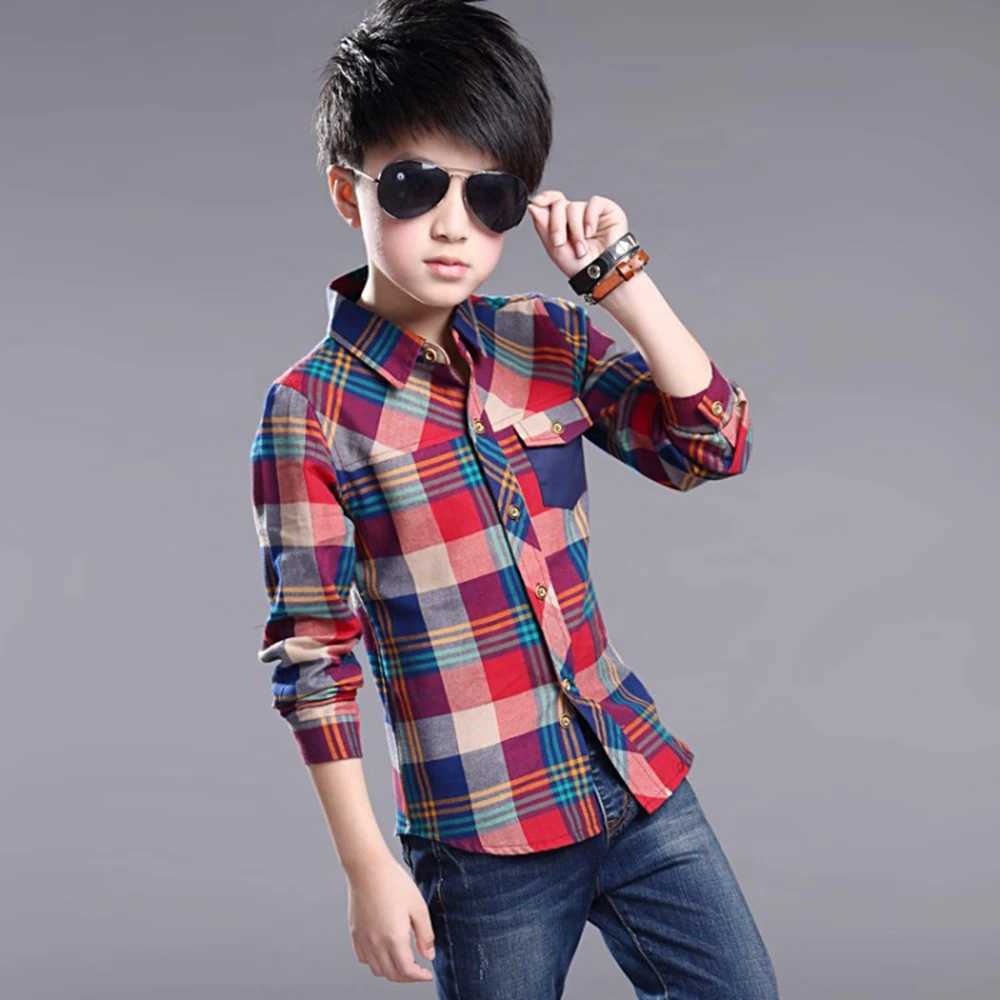 2023 Fashion Teenager Boys Shirt Kids Cotton Boys Plaid Shirts Long Sleeve England School Trend Children Clothes 9 10 12 14 15Y Y240906