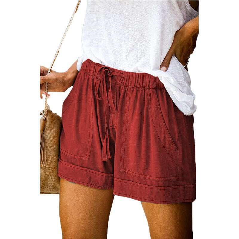 Casual women's summer new European version high waisted lace up loose wide leg shorts