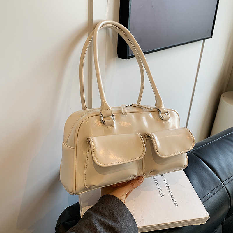 High end PU large capacity bag for women fashionable double pocket armpit bag versatile shoulder bag 240915