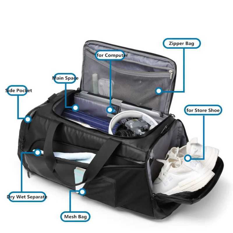 Mens fitness bag large capacity training fitness exercise sports bag backpack dry and wet yoga bag business travel bag with shoes W240906
