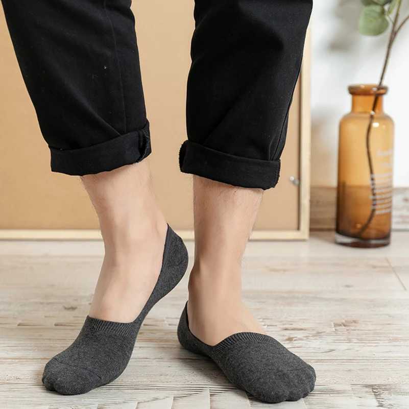 5 pairs of large-sized 45.46 non display mens socks high-quality silicone anti slip boat socks mens low cut invisible mens plus size socks slider W240
