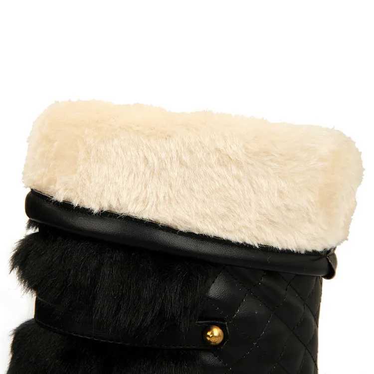Waterproof Winter Shoes Women Platform Snow Boots Warm Fur Plush Casual Wedge Mid-Calf Boots Girls Black White Shoes Ladies33-43 M240906