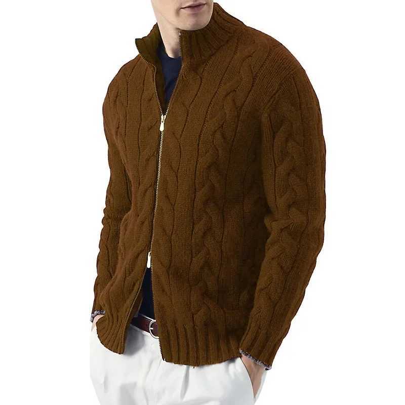 Autumn and Winter 2023 New Mens Cardigan Semi High Collar Long Sleeve Knitting Fried Dough Twists Coat Y240906