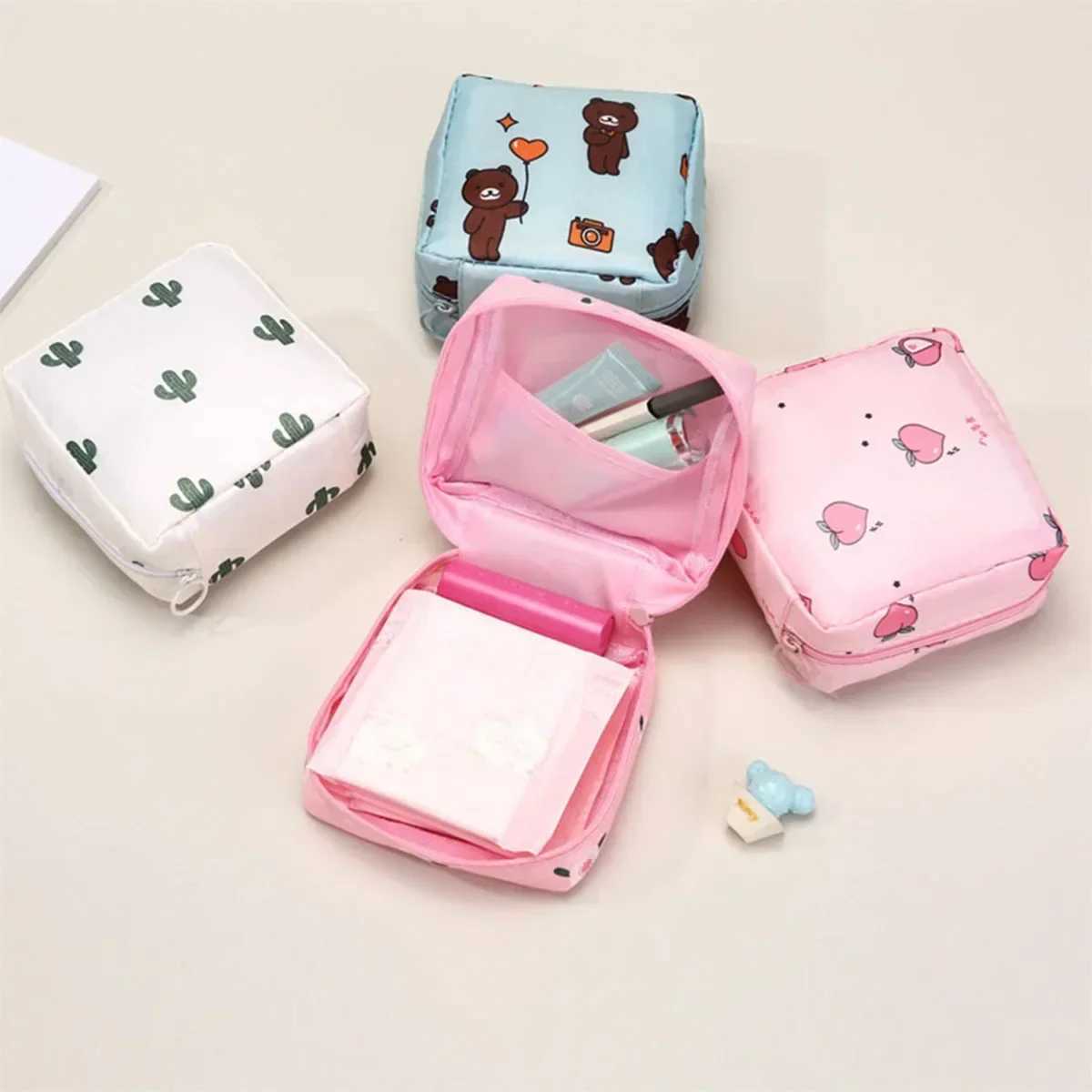 1 cute sanitary pad storage bag sanitary bag wallet replacement coin clip headphone case credit card holder makeup organizer W240905