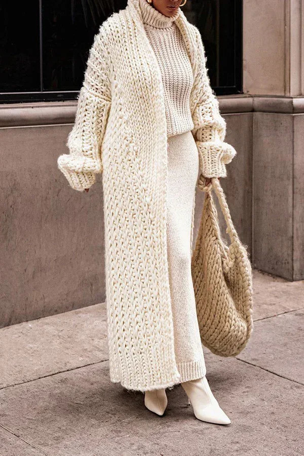 Loose knit cardigan womens autumn winter white spring elegant long coat Maxi Y2k sweater soft jacket