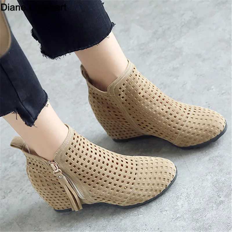 2024 New Womens Summer Clothes Flat Bottom Low Hidden Wedge Cut Zipper Boots Womens Dress Casual Shoes Hot Selling Sizes 34-43 Botas No Print CL240906