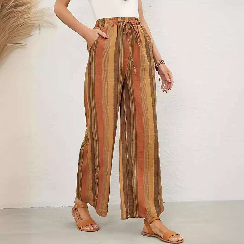 2024 Striped Women's Loose and Versatile Haren Summer New Artistic Thin Casual Pants