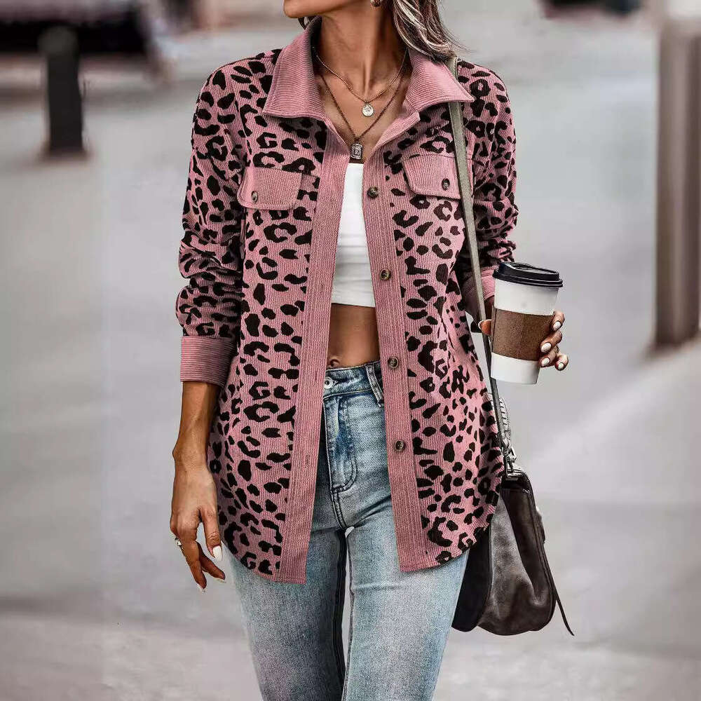 2024 new women's autumn and winter fashion leopard print button long sleeved jacket for women