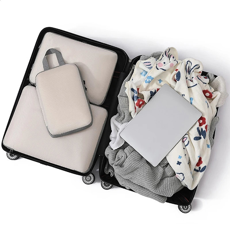 3pieceset travel bag compressible packaging cubic waterproof storage outdoor foldable luggage organizer with handbag 240906