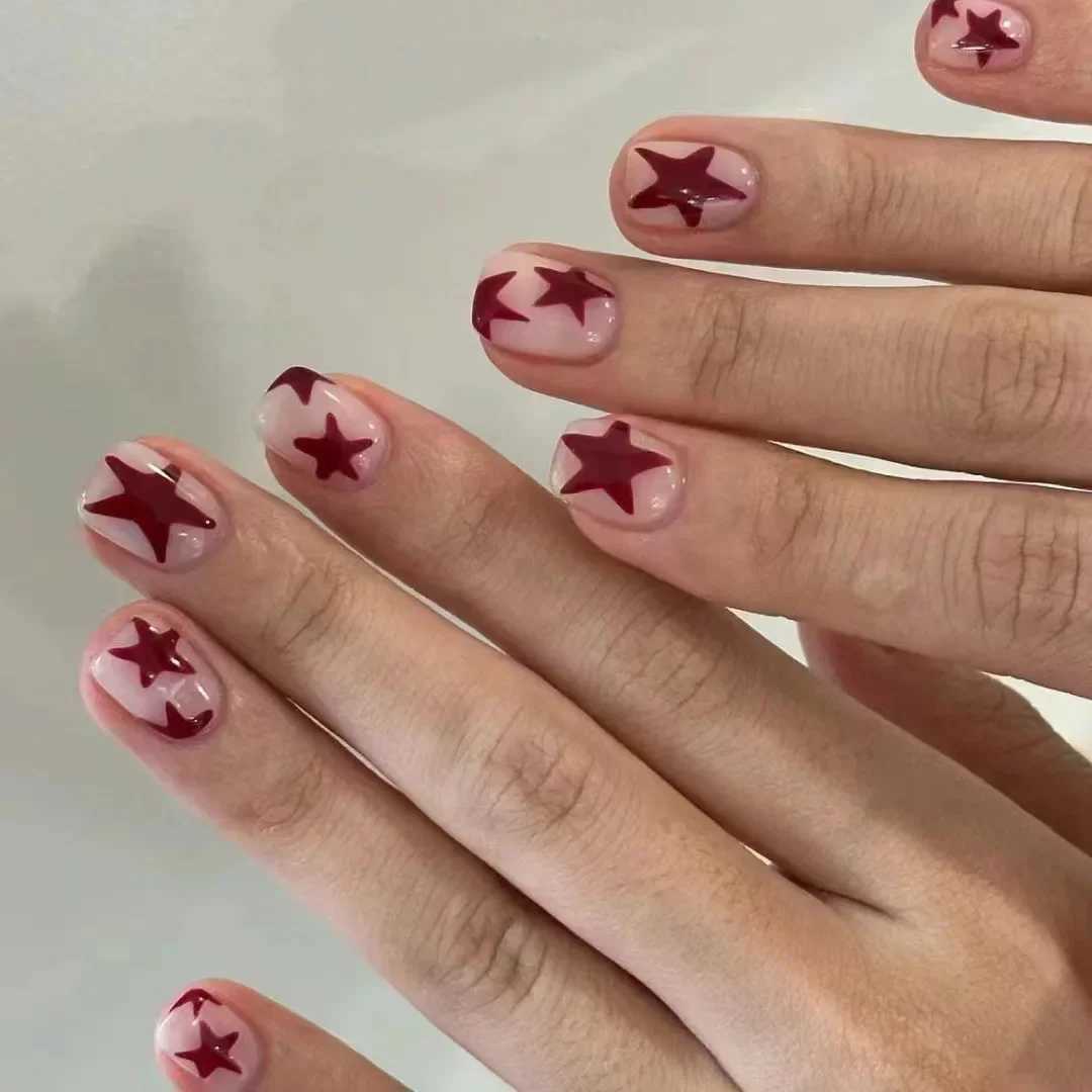 24pcs Almond Imprinted Nail Y2K Star Diamond Design Cool Girl Nude Color Fake Nail Female Fukk Cover Fake Nail Tip W240905