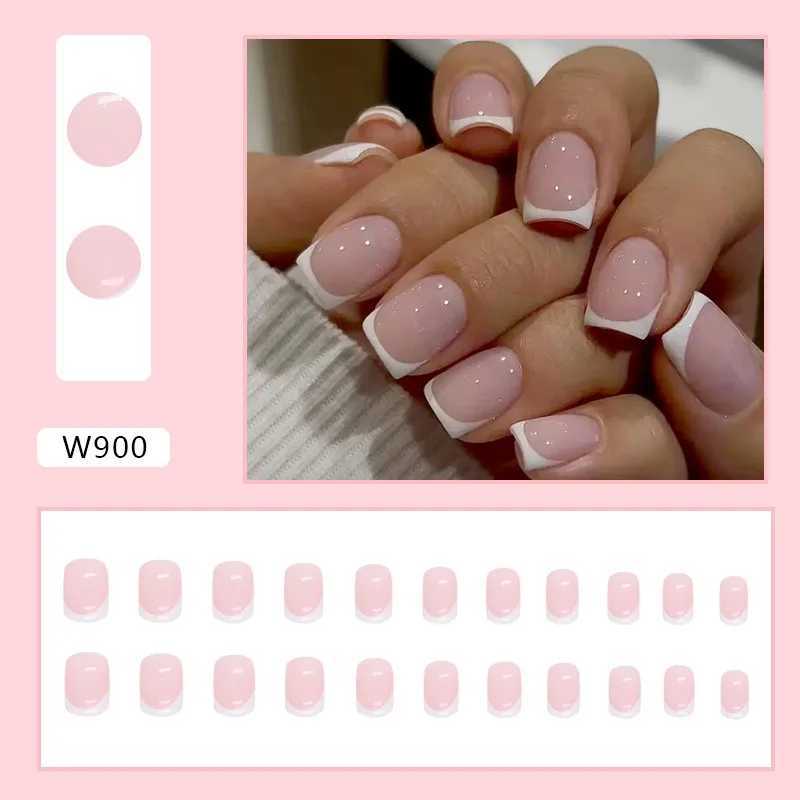 24pcs nude white French fake nails short square nail tips fashionable wearable fake nails with glue simple full cover press new W240905
