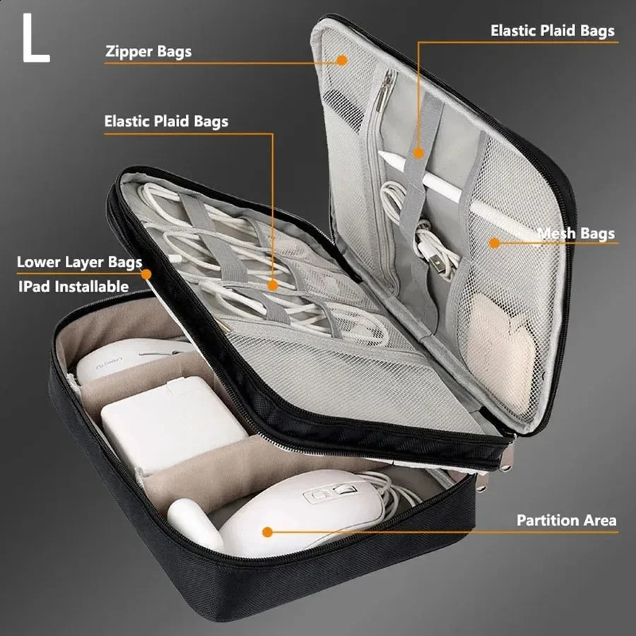 Portable data cable storage bag digital USB charger headphone power bank manager travel case box 240906