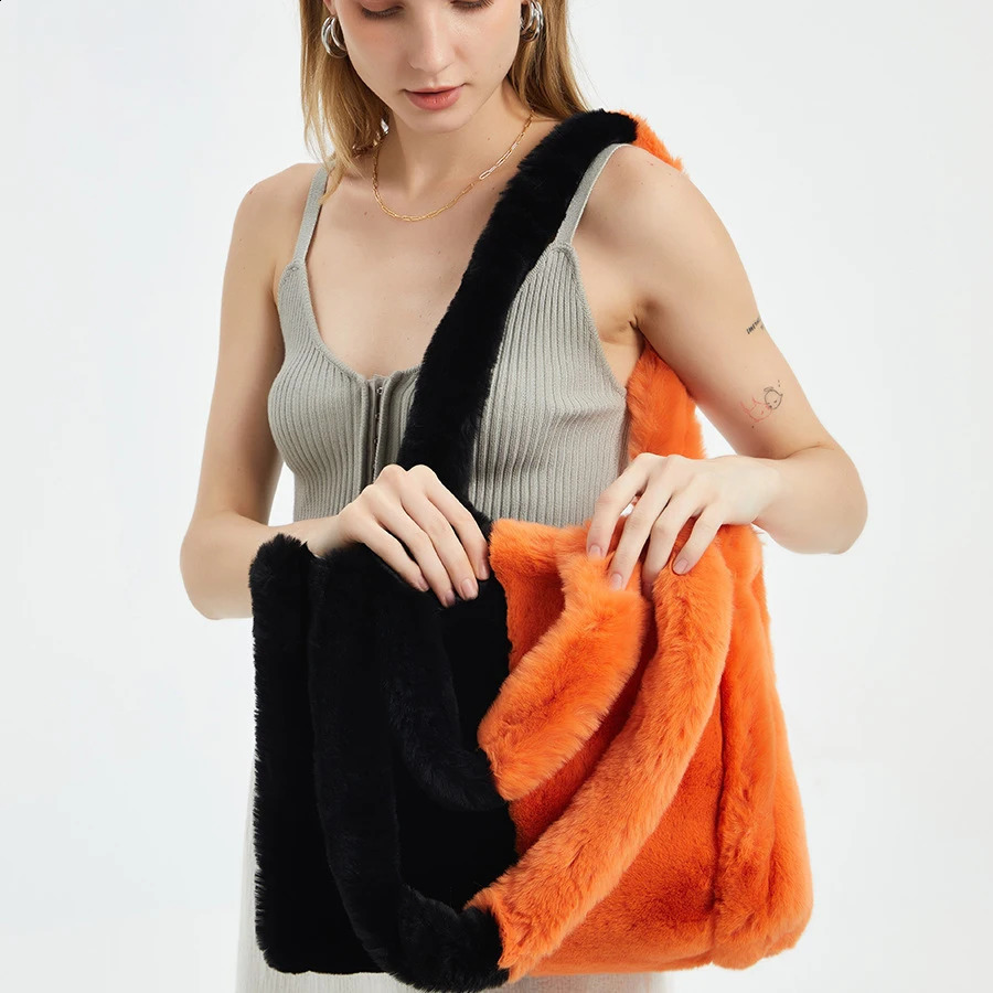 y plush handbag womens patch work winter faux fur shoulder bag fashionable shopping student backpack 240906