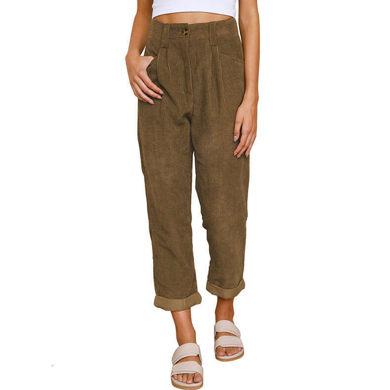 2024 Autumn New Women's High Waist Casual Solid Color Corduroy Loose Straight Pants Women