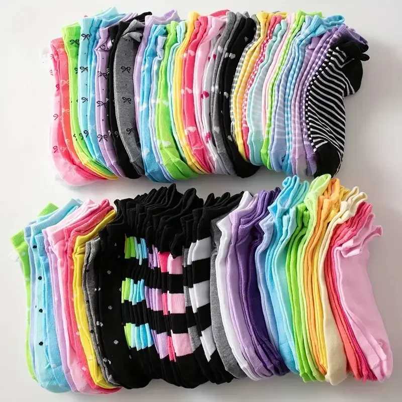 10/15/20/30 pairs of heart-shaped printed socks Valentines Day candy colored ankle socks womens long socks and fine cotton socks W240905