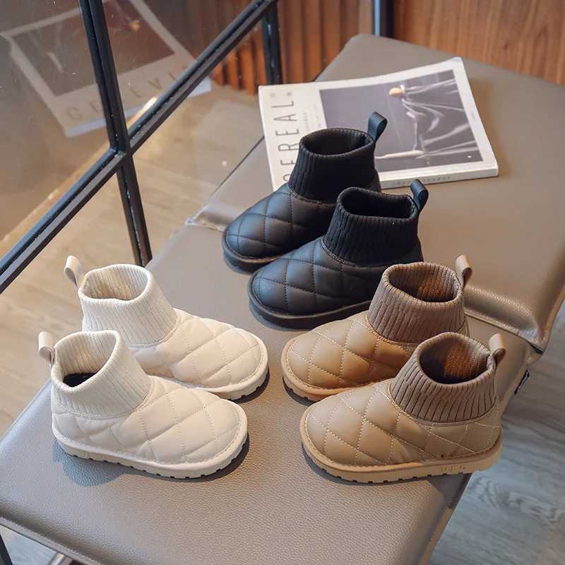 Fashion Children Girls Boots PU Leather Knitted Winter Kids Snow Boots for Girls Shoes Ankle Length Child Winter Shoes M240906